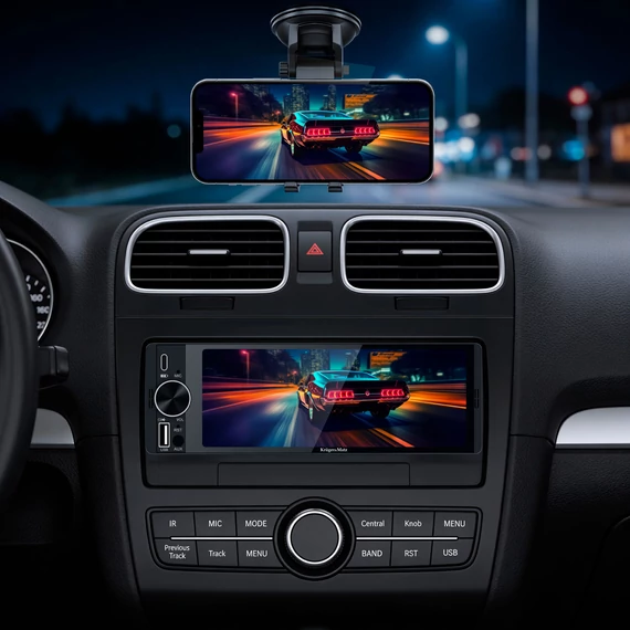 Kruger&Matz KM2016 1 DIN autórádió – CarPlay, Android Auto, 6,36