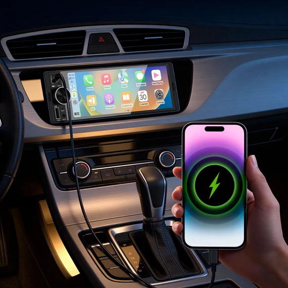 Kruger&Matz KM2016 1 DIN autórádió – CarPlay, Android Auto, 6,36
