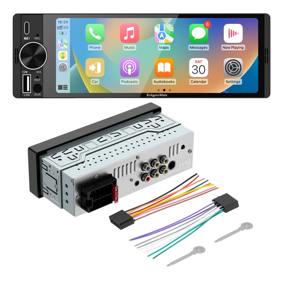 Kruger&Matz KM2016 1 DIN autórádió – CarPlay, Android Auto, 6,36