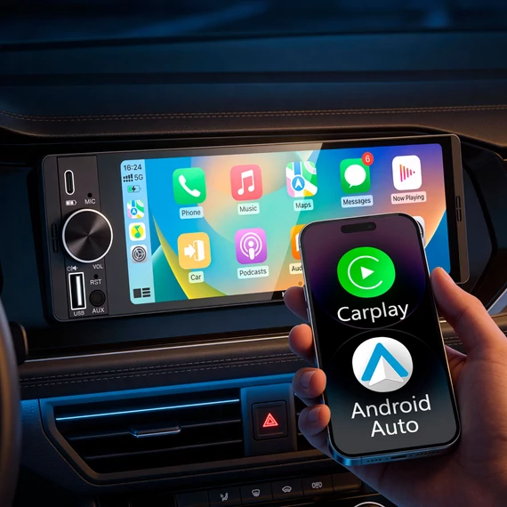 Kruger&Matz KM2016 1 DIN autórádió – CarPlay, Android Auto, 6,36