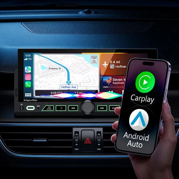 Kruger&Matz KM2017 autórádió CarPlay/Android Auto funkcióval